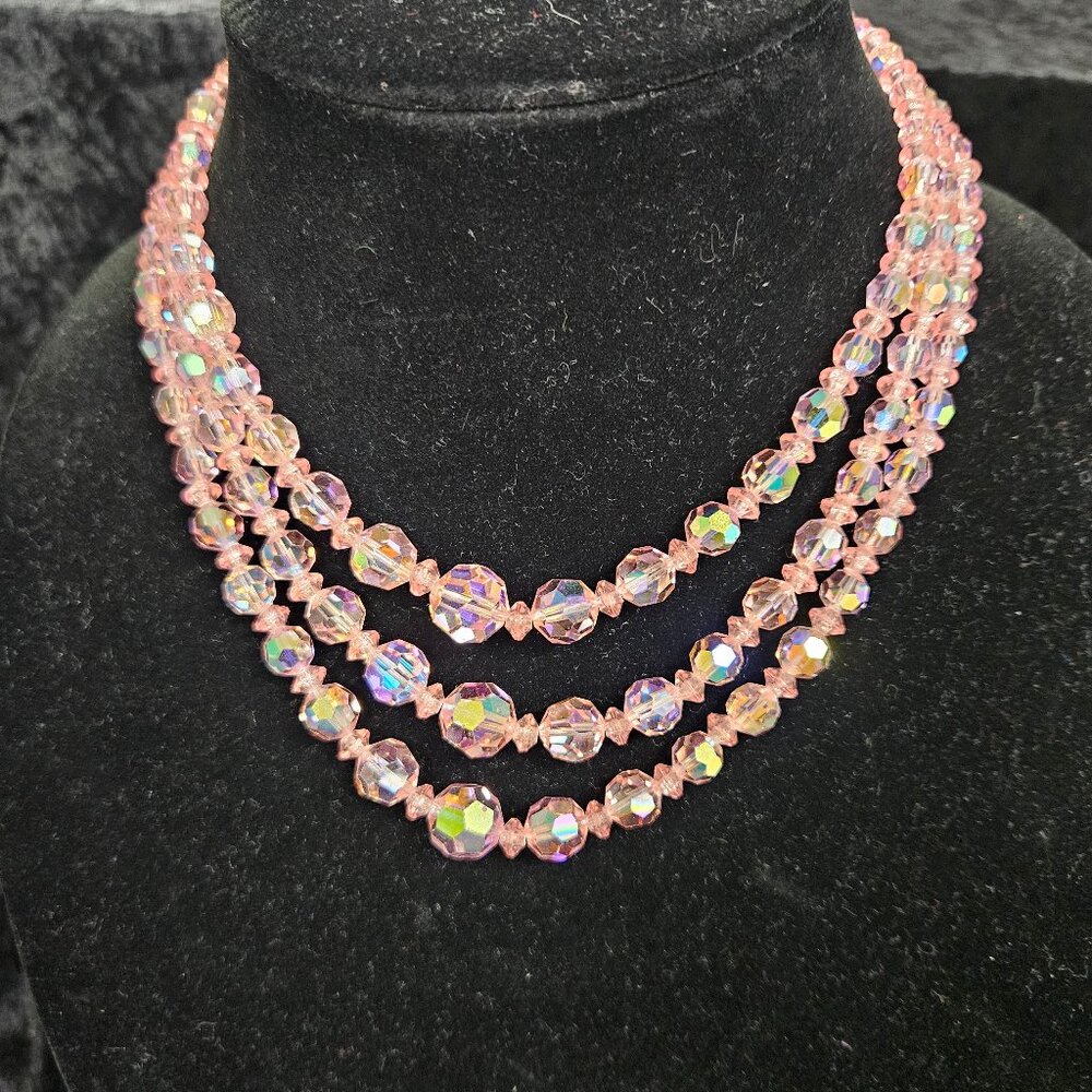 3 layer pink beaded necklace - 7" at first layer
